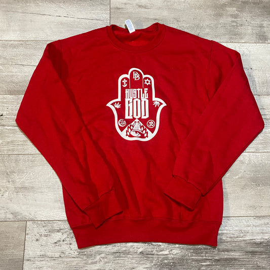 Hustle God Red Crewneck